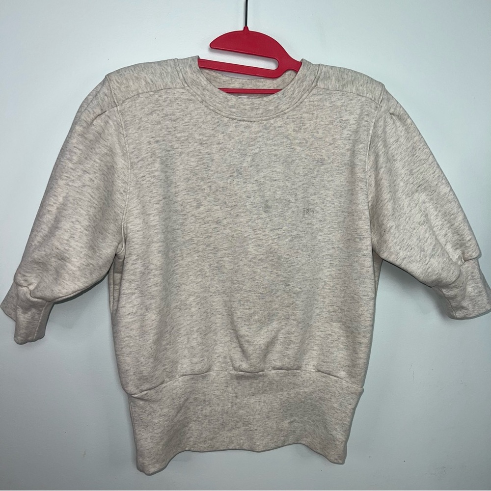 FRAME Oatmeal Heather Sweatshirt Pullover Crewneck Embroidered Logo XS Cotton